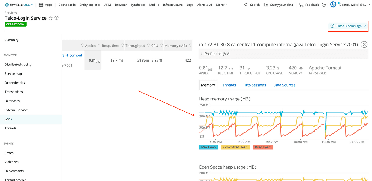 JVM heap memory usage